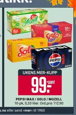 Europris PEPSI MAX / SOLO / MOZELL, App-pris tilbud