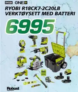 Coop Byggmix RYOBI R18CK7-2C20LB VERKTØYSETT MED BATTERI tilbud