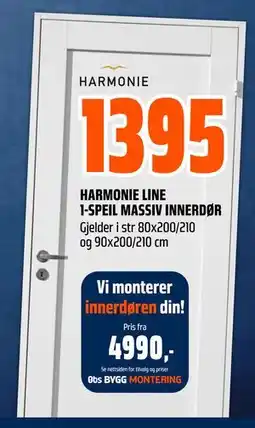 Obs Bygg HARMONIE LINE 1-SPEIL MASSIV INNERDØR tilbud