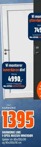 Obs Bygg HARMONIE LINE 1-SPEIL MASSIV INNERDØR tilbud