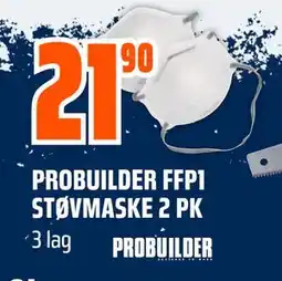 Obs Bygg PROBUILDER FFP1 STØVMASKE 2 PK tilbud