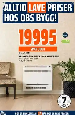 Obs Bygg WILFA VEGA GULV MODELL 5100 W VARMEPUMPE tilbud