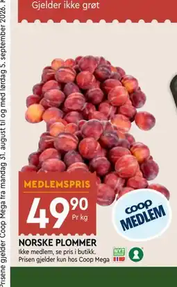 Coop Mega NORSKE PLOMMER, Medlemspris tilbud