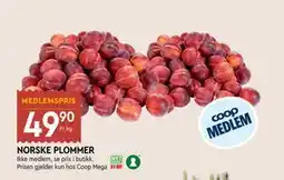 Coop Mega NORSKE PLOMMER, Medlemspris tilbud