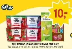 Coop Prix TINE RISLUNSJ/SJOKOMELK/SUNNIVA EPLEJUICE tilbud