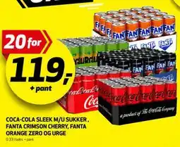 Bunnpris COCA-COLA SLEEK M/U SUKKER , FANTA CRIMSON CHERRY, FANTA ORANGE ZERO OG URGE tilbud