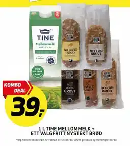 Bunnpris 1 L TINE MELLOMMELK + ETT VALGFRITT NYSTEKT BRØD tilbud