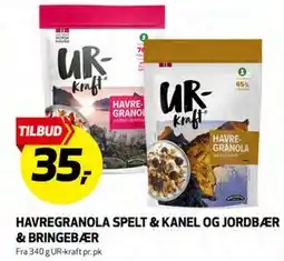 Bunnpris HAVREGRANOLA SPELT & KANEL OG JORDBÆR & BRINGEBÆR tilbud