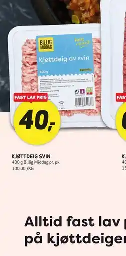 Bunnpris KJØTTDEIG SVIN tilbud