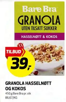 Bunnpris GRANOLA HASSELNØTT OG KOKOS tilbud
