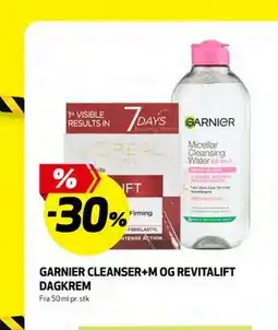Bunnpris GARNIER CLEANSER+M OG REVITALIFT DAGKREM tilbud