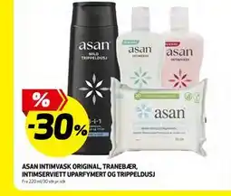 Bunnpris ASAN INTIMVASK ORIGINAL, TRANEBÆR, INTIMSERVIETT UPARFYMERT OG TRIPPELDUSJ tilbud