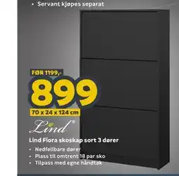 Megaflis Lind Fiora skoskap sort 3 dører tilbud