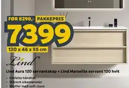 Megaflis Lind Aura 120 servantskap + Lind Marseille servant 120 hvit tilbud