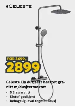 Megaflis Celeste Ely dusjsett børstet granitt m/dusjtermostat tilbud