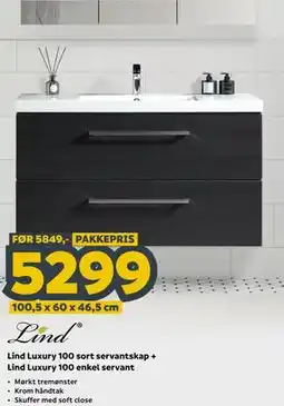 Megaflis Lind Luxury 100 sort servantskap + Lind Luxury 100 enkel servant tilbud