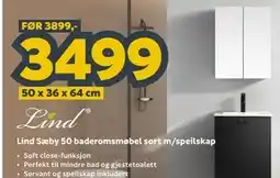 Megaflis Lind Sæby 50 baderomsmøbel sort m/speilskap tilbud
