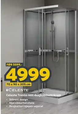 Megaflis Celeste Trento rett dusjkabinett krom tilbud