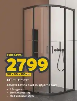 Megaflis Celeste Latina buet dusjhjørne sort tilbud