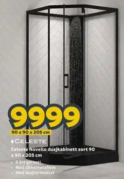 Megaflis Celeste Novello dusjkabinett sort 90 x 90 x 205 cm tilbud