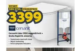 Megaflis Cersanit Lider C952 veggskål hvit + Grohe Rapid SL sisterne tilbud