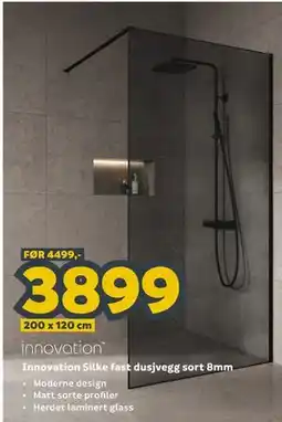 Megaflis Innovation Silke fast dusjvegg sort 8mm tilbud