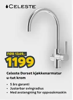 Megaflis Celeste Dorset kjøkkenarmatur u-tut krom tilbud