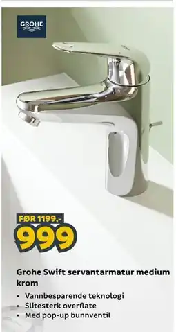 Megaflis Grohe Swift servantarmatur medium krom tilbud