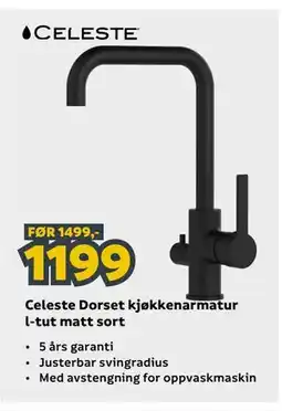 Megaflis Celeste Dorset kjøkkenarmatur l-tut matt sort tilbud
