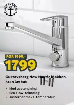 Megaflis Gustavsberg New Nautic kjøkkenkran lav tut tilbud