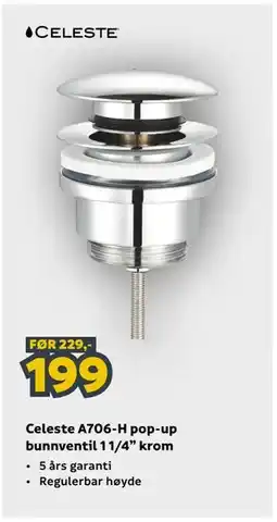Megaflis Celeste A706-H pop-up bunnventil 1 1/4” krom tilbud