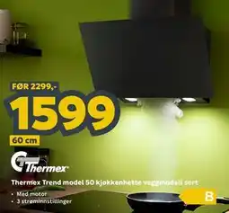 Megaflis Thermex Trend model 50 kjøkkenhette veggmodell sort tilbud