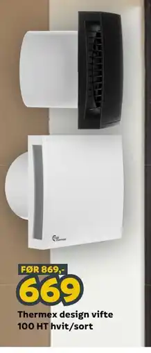 Megaflis Thermex design vifte 100 HT hvit/sort tilbud