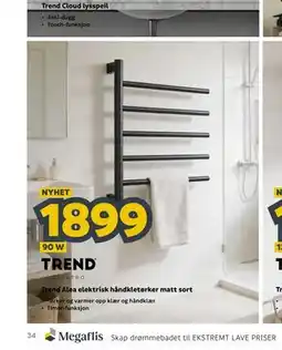 Megaflis Trend Alea elektrisk håndkletørker matt sort tilbud