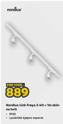 Megaflis Nordlux Link Frøya 3-kit + 1m skinne hvit tilbud