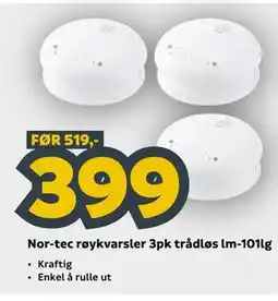 Megaflis Nor-tec røykvarsler 3pk trådløs lm-101lg tilbud