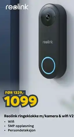 Megaflis Reolink ringeklokke m/kamera & wifi V2 tilbud