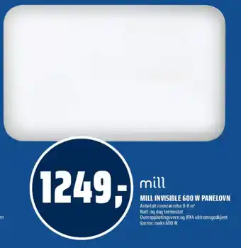 Mill mill invisible 600 w panelovn