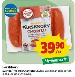 Stora Coop Rybergs Färskkorv Chorizo tilbud