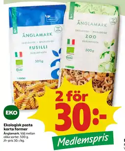 Stora Coop Änglamark ekologisk pasta korta former tilbud