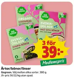 Stora Coop Gogreen Ärtor/bönor/linser tilbud