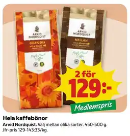 Stora Coop Arvid Nordquist Hela kaffebönor tilbud