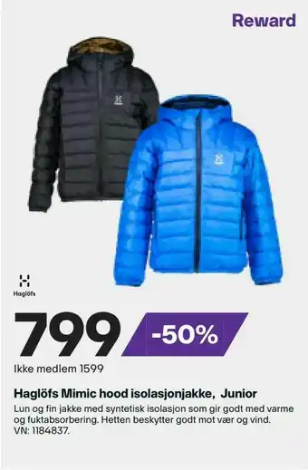 XXL Sport Haglöfs Mimic hood isolasjonjakke, Junior tilbud