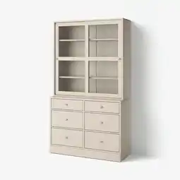 IKEA Havsta Oppbevaring med vitrinedører, gråbeige, 121x47x212 cm tilbud
