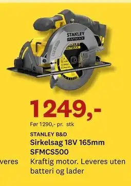 Bygger'n STANLEY B&D Sirkelsag 18V 165mm SFMCS500 tilbud
