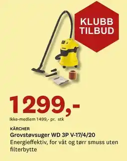 Bygger'n KÄRCHER Grovstøvsuger WD 3P V-17/4/20 tilbud