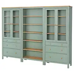 IKEA Hemnes Oppbevaringskomb m dør/skuffer, grågrønn/lys brunbeiset, 270x197 cm tilbud