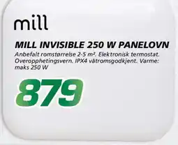 Coop Byggmix Mill mill invisible 250 w panelovn tilbud