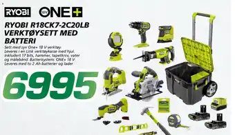 Ryobi r18ck7-2c20lb verktøysett med batteri