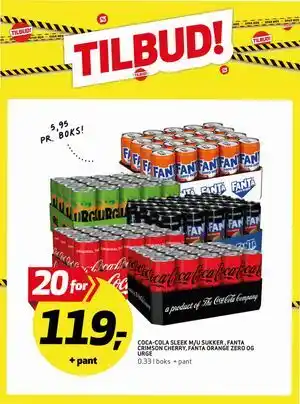 Bunnpris COCA-COLA SLEEK M/U SUKKER, FANTA CRIMSON CHERRY, FANTA ORANGE ZERO OG URGE tilbud